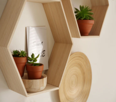 Hexagon wooden shelves with plants on them - a mother's day gift idea